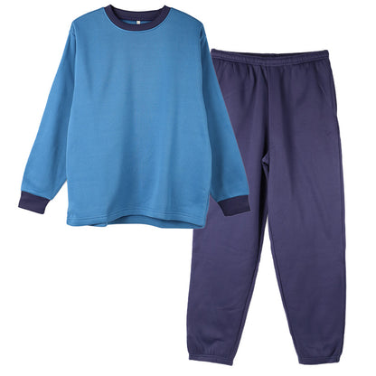 裏起毛 ルームウェア メンズ パジャマ 上下セット 長袖 冬 保温 丸首 クルーネック 前閉じ 部屋着 M L LL 紳士 無地 セットアップ シンプル リラックスウェア トレーナー ふんわり やわらか 暖かい あったか 冷え対策 おしゃれ プレゼント ギフト アンチピリング加工