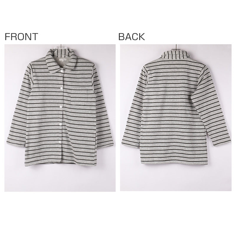 裏起毛 ルームウェア レディース パジャマ 上下セット 長袖 冬 保温 ボーダー シュール衿 部屋着 M L LL 婦人 セットアップ シンプル リラックスウェア 前開き ボタン  ふんわり やわらか 暖かい あったか 冷え対策 おしゃれ プレゼント ギフト