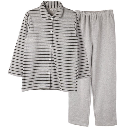 裏起毛 ルームウェア レディース パジャマ 上下セット 長袖 冬 保温 ボーダー シュール衿 部屋着 M L LL 婦人 セットアップ シンプル リラックスウェア 前開き ボタン  ふんわり やわらか 暖かい あったか 冷え対策 おしゃれ プレゼント ギフト