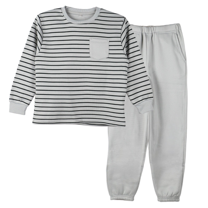 裏起毛 パジャマ キッズ 男の子 冬 長袖 ルームウェア 子供 ボーダー柄 男児 ジュニア 上下セット 130 140 150 160 cm セットアップ スウェット トレーナー ボーイズ カジュアル あったか 暖かい 保温 防寒 秋冬 冬用 長ズボン ポケット付き 部屋着 プレゼント ギフト