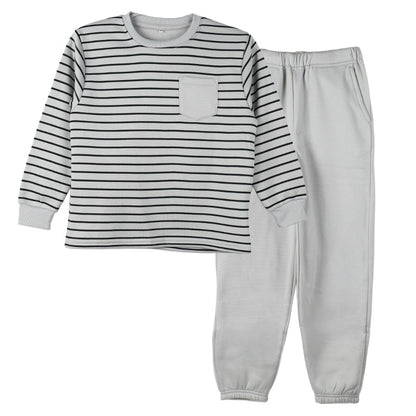 裏起毛 パジャマ キッズ 男の子 冬 長袖 ルームウェア 子供 ボーダー柄 男児 ジュニア 上下セット 130 140 150 160 cm セットアップ スウェット トレーナー ボーイズ カジュアル あったか 暖かい 保温 防寒 秋冬 冬用 長ズボン ポケット付き 部屋着 プレゼント ギフト