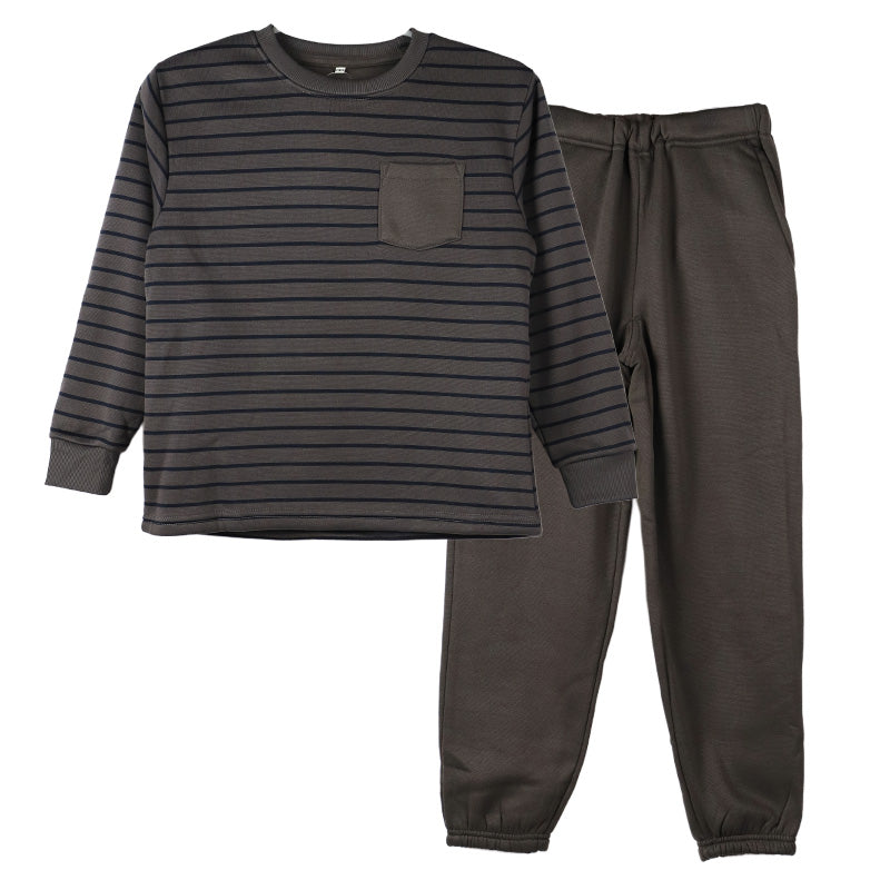 裏起毛 パジャマ キッズ 男の子 冬 長袖 ルームウェア 子供 ボーダー柄 男児 ジュニア 上下セット 130 140 150 160 cm セットアップ スウェット トレーナー ボーイズ カジュアル あったか 暖かい 保温 防寒 秋冬 冬用 長ズボン ポケット付き 部屋着 プレゼント ギフト