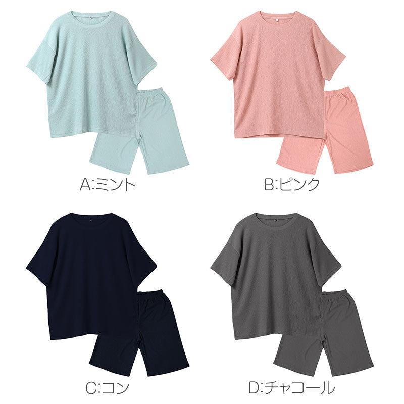 ポリエステル ストレッチ楊柳 吸水速乾 ルームウェア レディース 上下セット M-LL パジャマ 部屋着 セットアップ 春夏 夏用 軽量 ウォッシャブル 乾きやすい 伸びる 動きやすい 楽ちん ウエストゴム 涼やか リラックスウェア ナイトウェア 寝間着