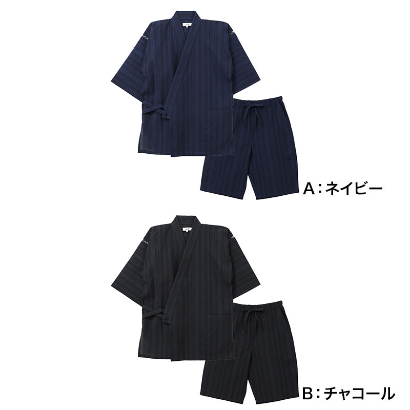 しじら 甚平 メンズ 綿混 ルームウェア 部屋着 上下セット 夏用 夏服 パジャマ M L LL 半袖 和風 和装 肌離れ ウエストゴム ウエストひも ゴム取替口 風呂上がり 寝間着 寝巻き ナイトウェア リラックス ワンマイル 夏祭り 父の日 敬老の日 ギフト