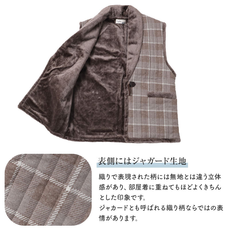 ベスト メンズ 裏ボア 中綿 ポケット付き 防寒 アクリル混 ジャガード ルームウェア 部屋着 紳士 男性 羽織り M L LL あったか 秋冬 冬 寒さ対策 ホームウェア 室内着 おうち時間 ジャカード リラックス 大人 プレゼント ギフト 敬老の日 父の日