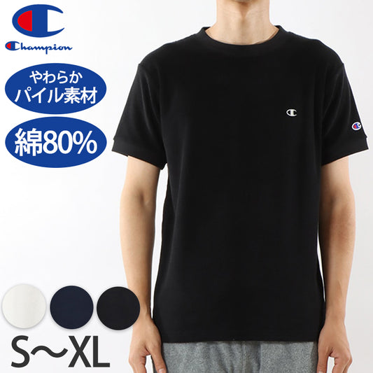 Champion Tシャツ メンズ 半袖 紳士 ウエア シャツ トップス S M L XL チャンピオン パイル生地 ロゴ シンプル ジム (在庫限り)