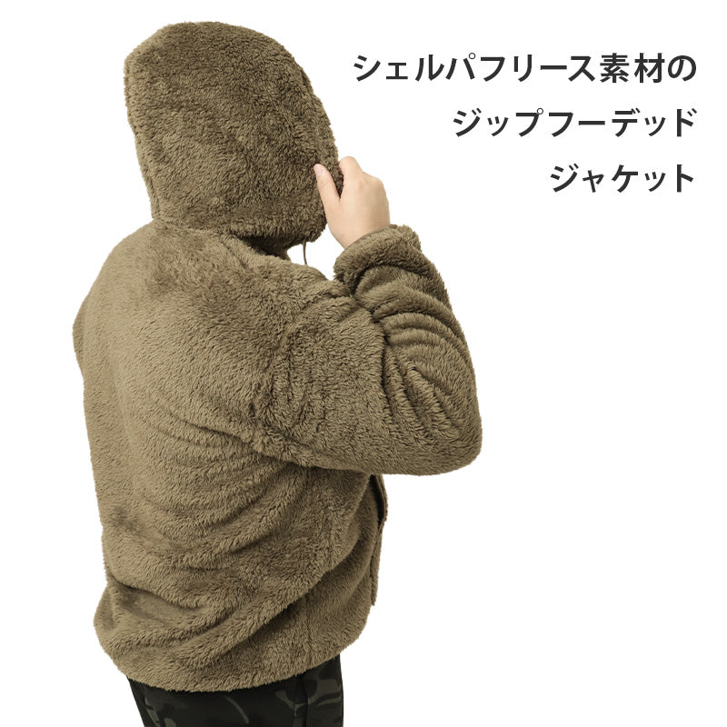 Champion チャンピオン フリースジャケット メンズ ボアジャケット ジップパーカー シェルパフリース フード付き ジップアップ もこもこ あったか 防寒 保温 軽量 長袖 アウター フリースパーカー ボアパーカー フーディー フーデッドジャケット