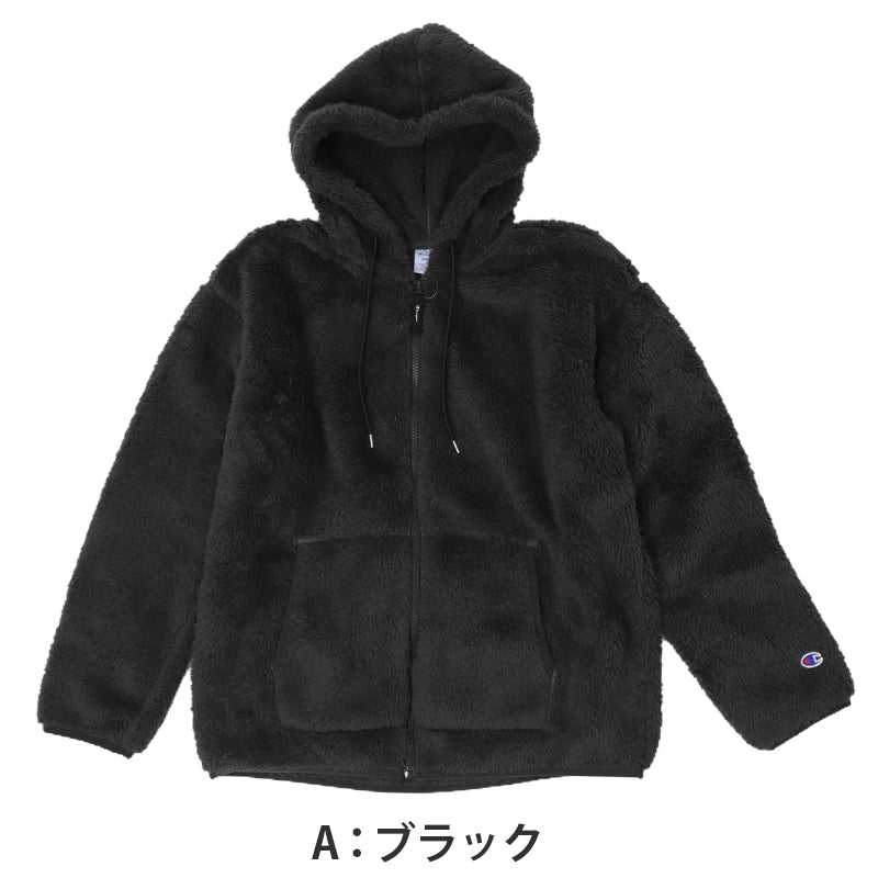 Champion チャンピオン フリースジャケット メンズ ボアジャケット ジップパーカー シェルパフリース フード付き ジップアップ もこもこ あったか 防寒 保温 軽量 長袖 アウター フリースパーカー ボアパーカー フーディー フーデッドジャケット