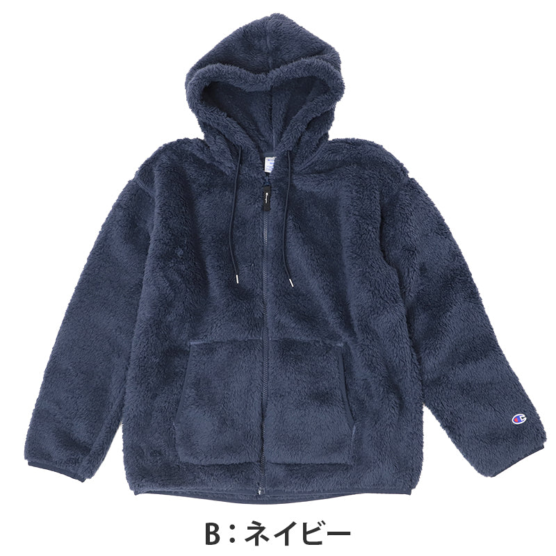 Champion チャンピオン フリースジャケット メンズ ボアジャケット ジップパーカー シェルパフリース フード付き ジップアップ もこもこ あったか 防寒 保温 軽量 長袖 アウター フリースパーカー ボアパーカー フーディー フーデッドジャケット