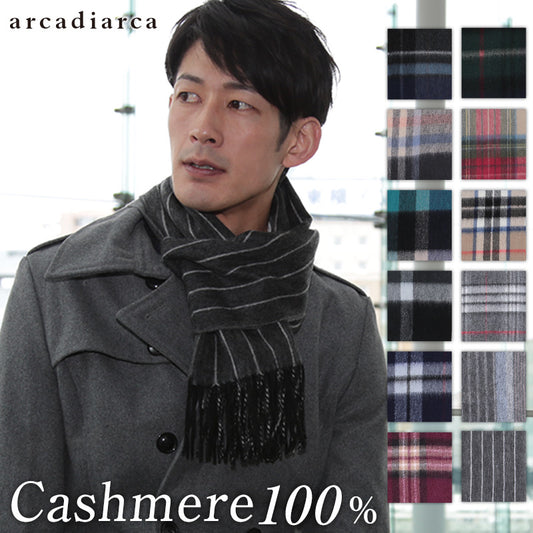 カシミヤ マフラー メンズ 柄 カシミヤ100% フリーサイズ (カシミア カシミヤマフラー 暖かい ビジネス 紳士 男性 薄手 大判マフラー プレゼント ストライプ 秋冬) (送料無料) (在庫限り)