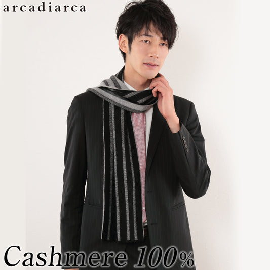 カシミヤ マフラー メンズ カシミア ビジネス カシミヤ100% シンプル 男性 ストライプ 柄 フリーサイズ (紳士 カシミア100% カシミヤマフラー 防寒 メンズマフラー ギフト 誕生日プレゼント) (送料無料) (在庫限り)