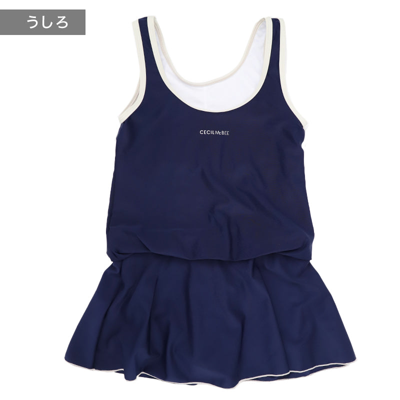 スクール水着 女の子 ワンピース ブラウジングワンピ CECIL McBEE セシルマクビー キッズ ジュニア 水着 ガールズ UVカット ゼッケン付き のびるゼッケン カップ取付可 140cm～170cm ストレッチ 黒 紺 学校用 授業用 プール