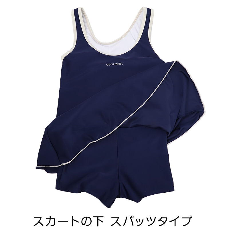 スクール水着 女の子 ワンピース ブラウジングワンピ CECIL McBEE セシルマクビー キッズ ジュニア 水着 ガールズ UVカット ゼッケン付き のびるゼッケン カップ取付可 140cm～170cm ストレッチ 黒 紺 学校用 授業用 プール