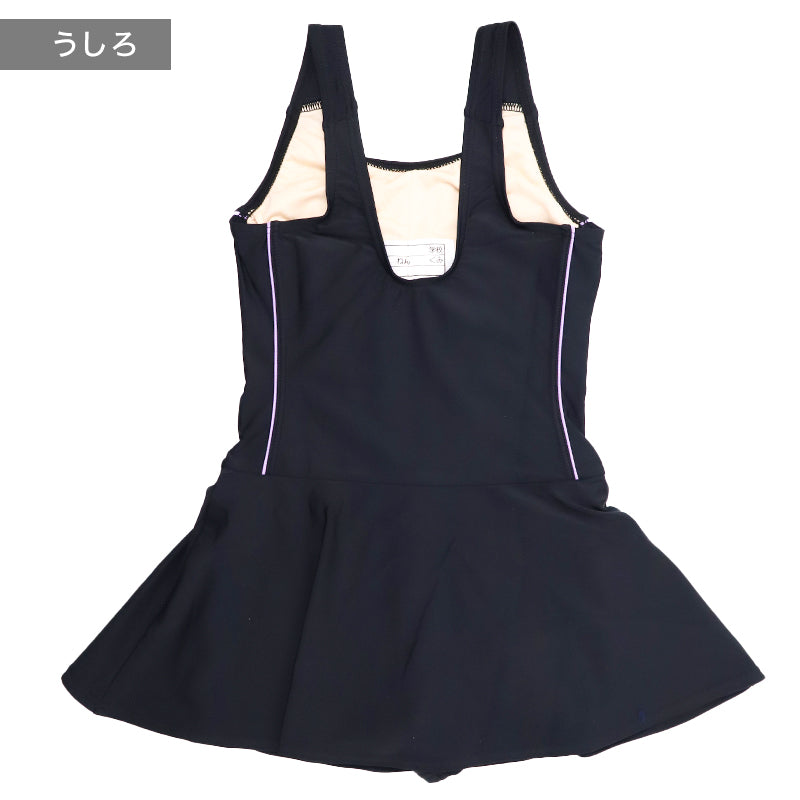 スクール水着 女の子 ワンピース Aライン CONVERSE コンバース キッズ ジュニア 水着 ガールズ スカート スパッツ付き 露出軽減 ゼッケン付き のびるゼッケン 120cm～170cm ナイロン混 ストレッチ 黒 紺 学校用 授業用 プール