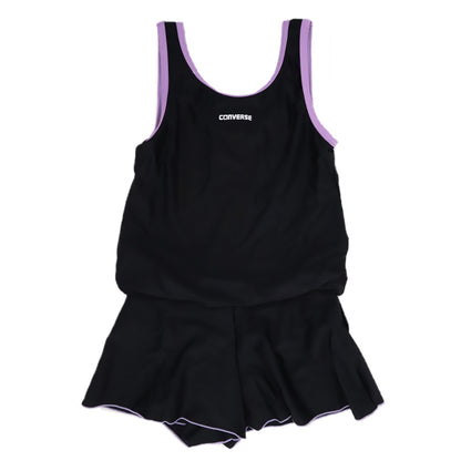 スクール水着 女の子 CONVERSE コンバース キュロットワンピース キッズ ジュニア 子供 ガールズ ナイロン混 ストレッチ UVカット ゼッケン付き 伸びるゼッケン 学校水着 小学生 中学生 140cm～170cm 水泳授業 プール ブラック ネイビー