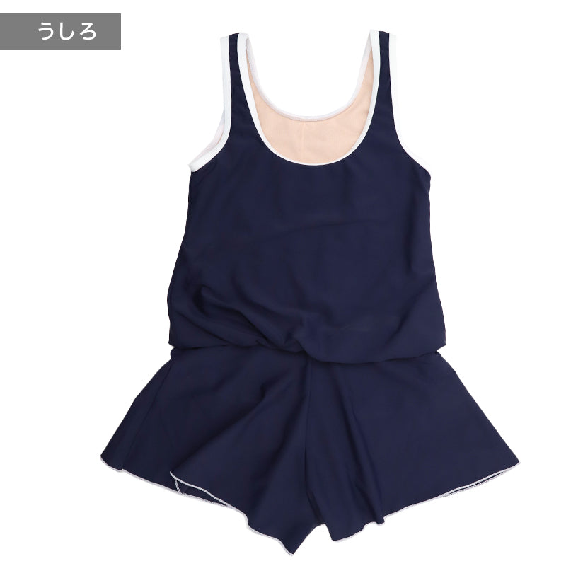 スクール水着 女の子 ワンピース ブラウジングワンピ キッズ ジュニア 水着 ガールズ UVカット UPF50+ 紫外線カット アイロンゼッケン付き ナイロン混 ストレッチ 紺 120cm～170cm ネイビー 学校用 授業用 プール