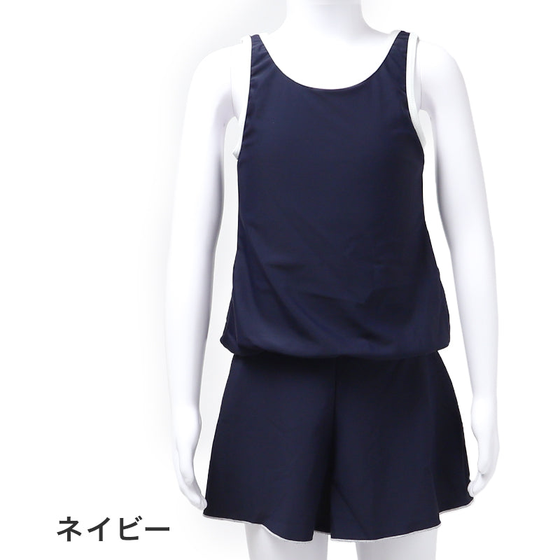 スクール水着 女の子 ワンピース ブラウジングワンピ キッズ ジュニア 水着 ガールズ UVカット UPF50+ 紫外線カット アイロンゼッケン付き ナイロン混 ストレッチ 紺 120cm～170cm ネイビー 学校用 授業用 プール