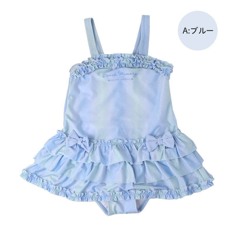 水着 女の子 ワンピース フリル グラデーション パンツ一体型 ワンピース水着 120cm 130cm 140cm キッズ 子供 ガールズ ジュニア 小学生 胸元裏地付き リボン かわいい おしゃれ スイムウェア プール 海 海水浴 水遊び 夏 キッズ水着 子ども水着