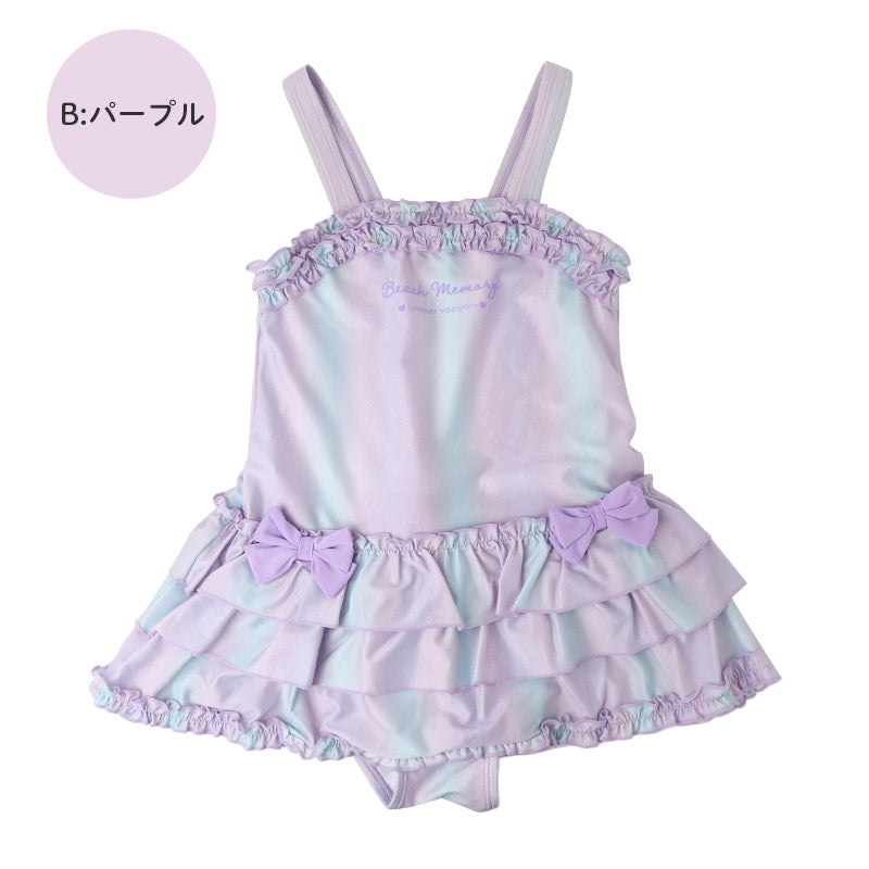 水着 女の子 ワンピース フリル グラデーション パンツ一体型 ワンピース水着 120cm 130cm 140cm キッズ 子供 ガールズ ジュニア 小学生 胸元裏地付き リボン かわいい おしゃれ スイムウェア プール 海 海水浴 水遊び 夏 キッズ水着 子ども水着