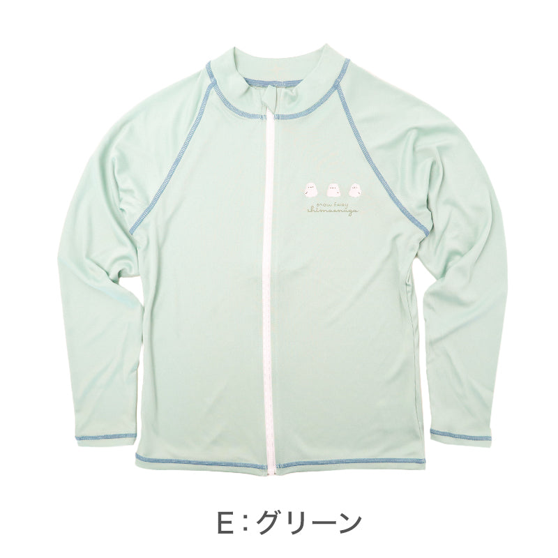 ラッシュガード キッズ シマエナガ 女の子 長袖 水着 ジュニア UVカット UPF50+ 紫外線カット ストレッチ ポリエステル混 かわいい 鳥柄 プール 海 水遊び 120cm～140cm 子供 日焼け対策 ピンク グリーン ブルー アイボリー
