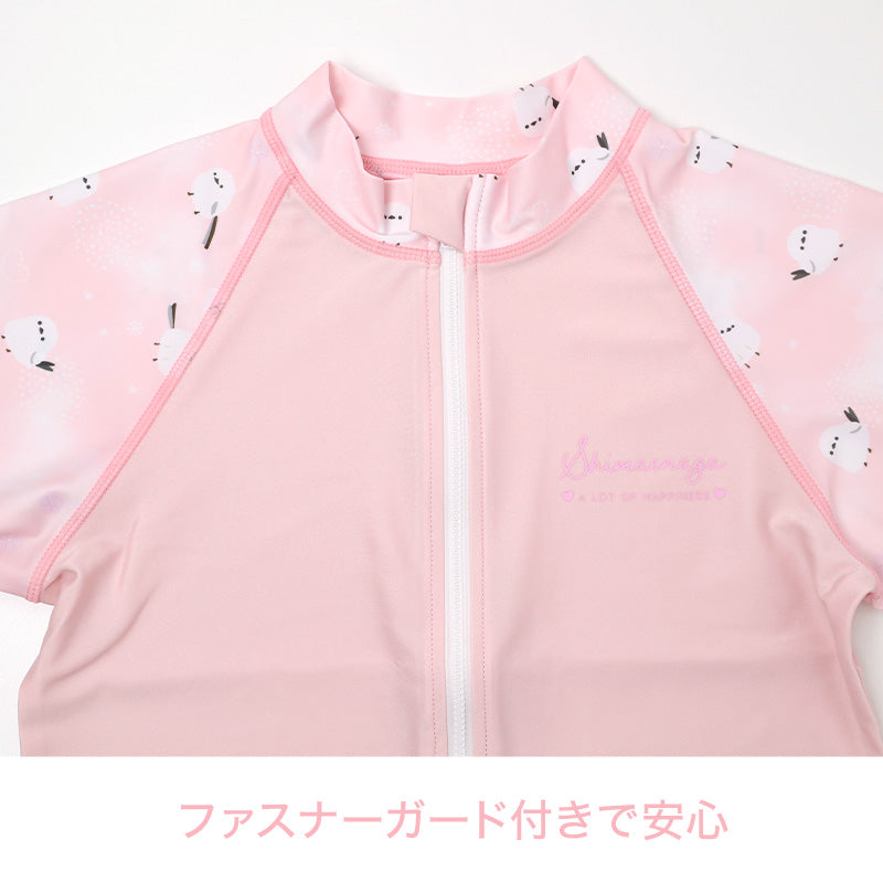 ラッシュガード キッズ シマエナガ 女の子 長袖 水着 ジュニア UVカット UPF50+ 紫外線カット ストレッチ ポリエステル混 かわいい 鳥柄 プール 海 水遊び 120cm～140cm 子供 日焼け対策 ピンク グリーン ブルー アイボリー