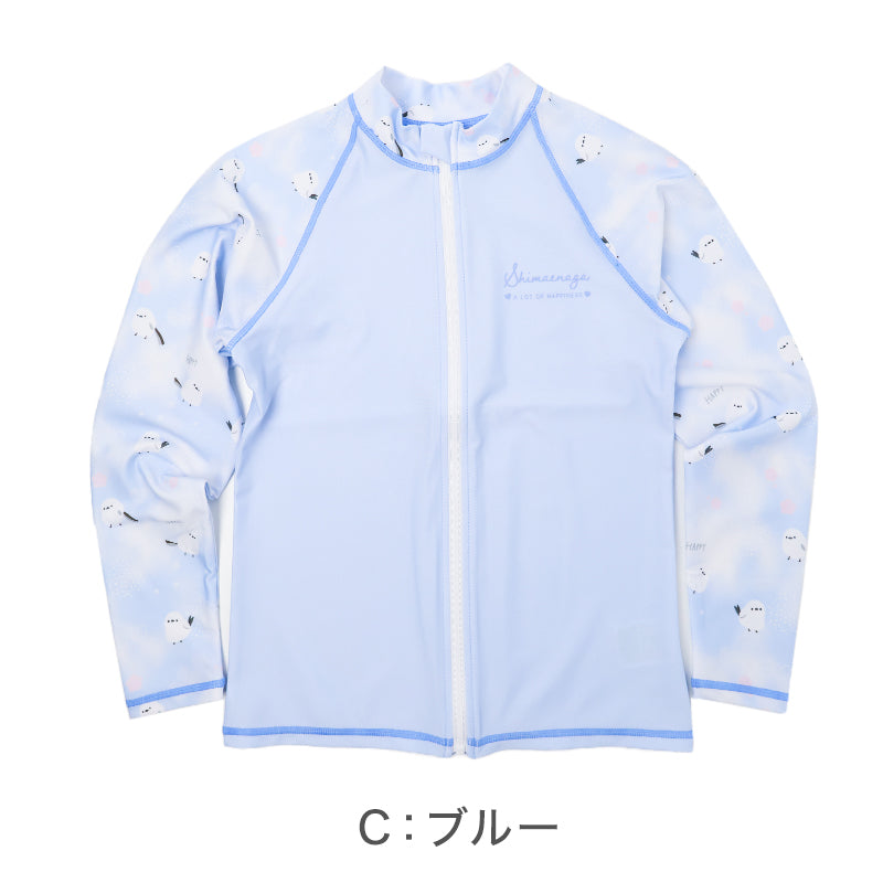 ラッシュガード キッズ シマエナガ 女の子 長袖 水着 ジュニア UVカット UPF50+ 紫外線カット ストレッチ ポリエステル混 かわいい 鳥柄 プール 海 水遊び 120cm～140cm 子供 日焼け対策 ピンク グリーン ブルー アイボリー