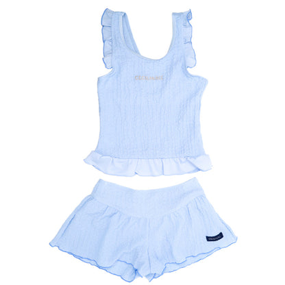 キッズ 水着 女の子 タンキニ セパレート CECIL McBEE セシルマクビー ガールズ ジュニア フリル タンクトップ スイムウェア かわいい 無地 120cm～140cm ブルー パープル プール 海 水遊び 夏用 レジャー