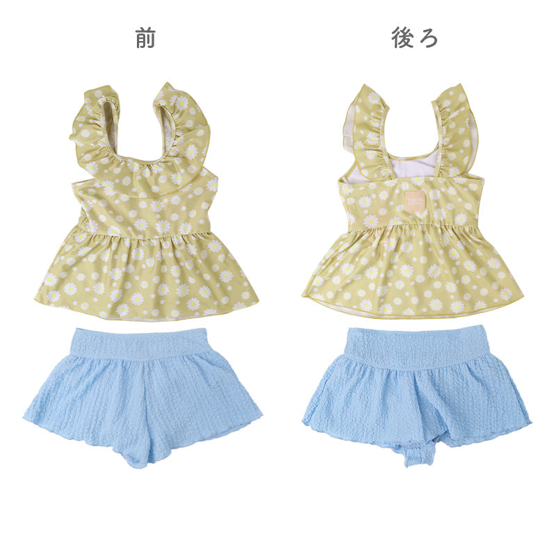 水着 女の子 タンキニ 2点セット セパレート キュロット パンツ一体型 140cm 150cm 160cm ジュニア 子供 ガールズ 小学生 中学生 体型カバー スカート風 胸元裏地付き BEACH MEMORY プール 海 海水浴 水遊び かわいい おしゃれ 夏休み (送料無料)