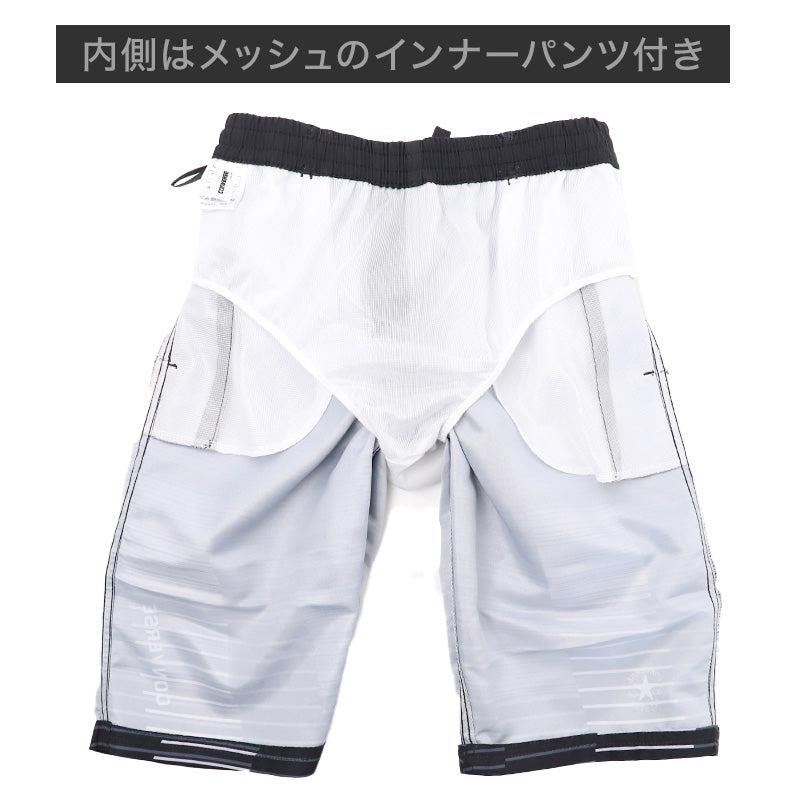 サーフパンツ キッズ 男の子 CONVERSE コンバース グラデーション 水着 海パン スイムパンツ ボーイズ ジュニア メッシュインナー付き ウエスト調節ヒモ 120cm～140cm ポリエステル ブラック ブルー プール 海 水遊び 夏用