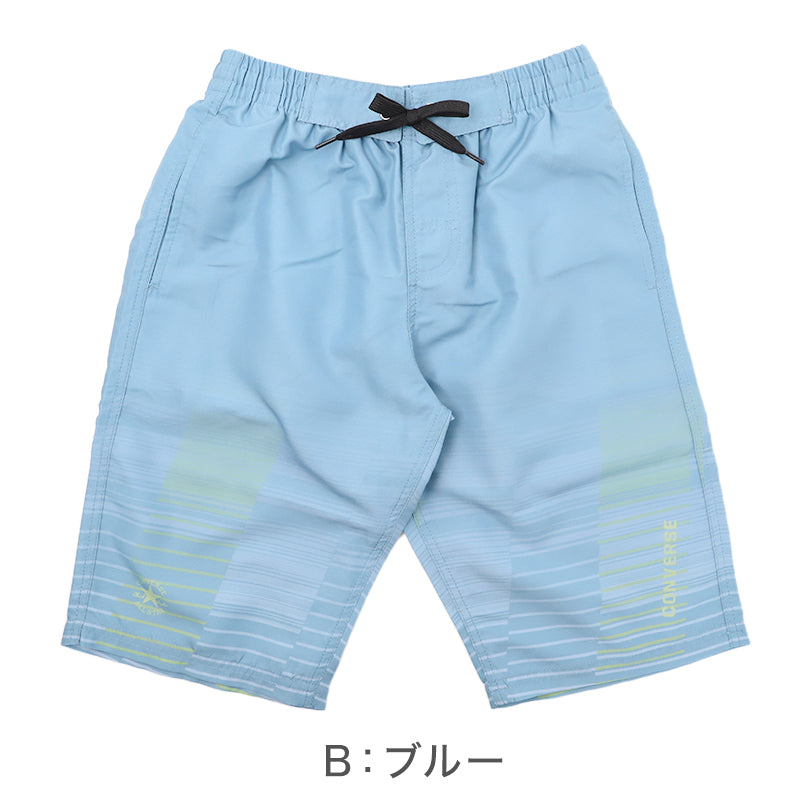 サーフパンツ キッズ 男の子 CONVERSE コンバース グラデーション 水着 海パン スイムパンツ ボーイズ ジュニア メッシュインナー付き ウエスト調節ヒモ 120cm～140cm ポリエステル ブラック ブルー プール 海 水遊び 夏用