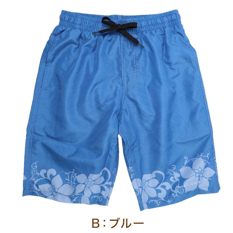 サーフパンツ キッズ 男の子 PIKO ピコ HAWAIIAN LONGBOARD WEAR フラワー柄 水着 海パン スイムパンツ ボーイズ ジュニア ポリエステル ウエスト調節ヒモ 140cm～160cm ブラック ブルー プール 海 水遊び 夏用