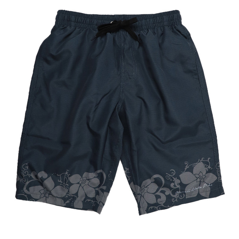 サーフパンツ キッズ 男の子 PIKO ピコ HAWAIIAN LONGBOARD WEAR フラワー柄 水着 海パン スイムパンツ ボーイズ ジュニア ポリエステル ウエスト調節ヒモ 140cm～160cm ブラック ブルー プール 海 水遊び 夏用