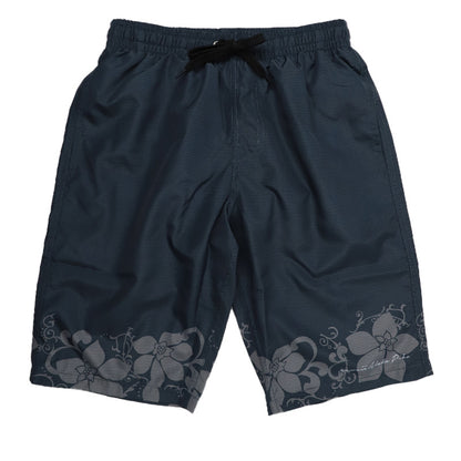 サーフパンツ キッズ 男の子 PIKO ピコ HAWAIIAN LONGBOARD WEAR フラワー柄 水着 海パン スイムパンツ ボーイズ ジュニア ポリエステル ウエスト調節ヒモ 140cm～160cm ブラック ブルー プール 海 水遊び 夏用