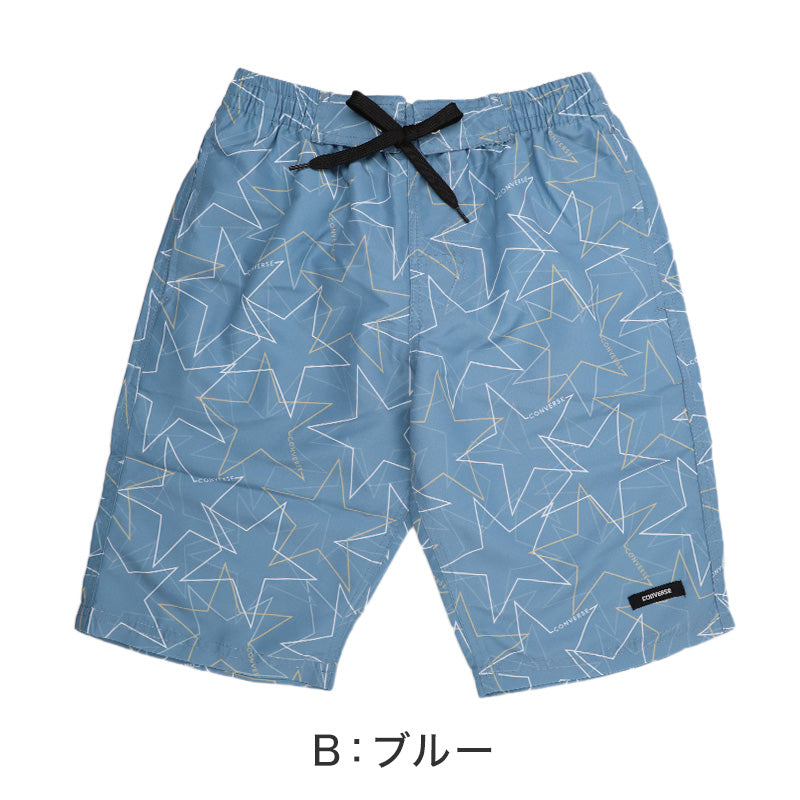 サーフパンツ キッズ 男の子 CONVERSE コンバース スター柄 水着 海パン スイムパンツ ボーイズ ジュニア ポリエステル ウエスト調節ヒモ ブラック ブルー 140cm～160cm プール 海 水遊び 夏用 レジャー