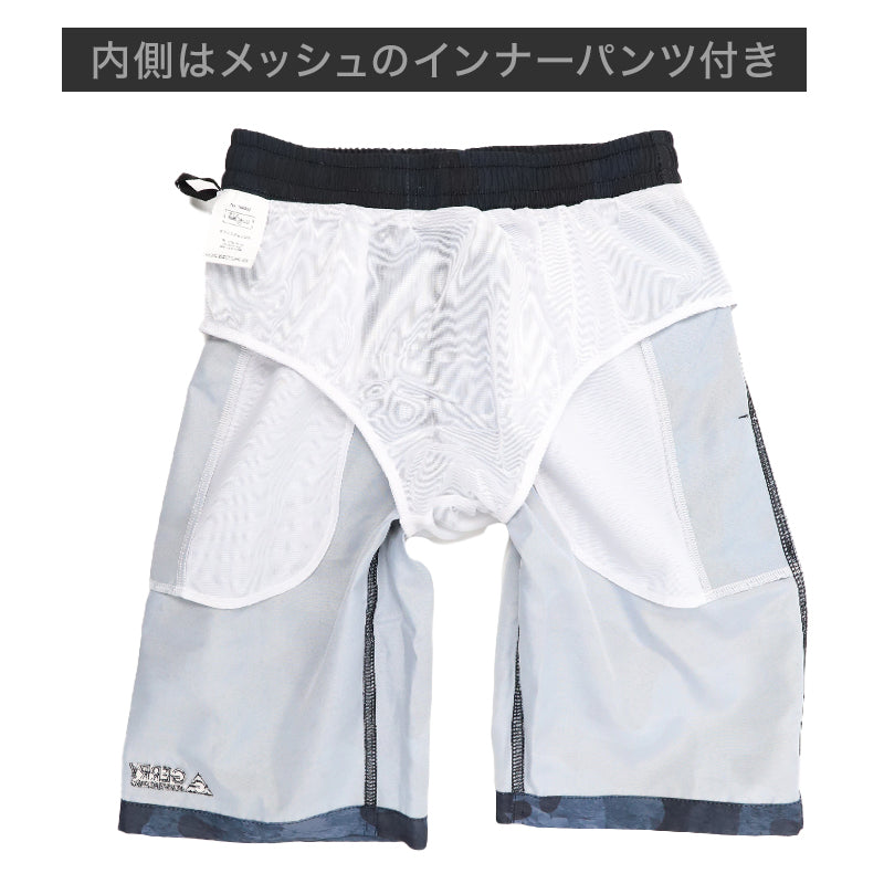 サーフパンツ キッズ 男の子 GERRY ジェリー カモフラ柄 グラデーション 水着 海パン スイムパンツ ボーイズ ジュニア ポリエステル ウエスト調節ヒモ グレー グリーン ブルー 140cm～160cm プール 海 水遊び 夏用 レジャー