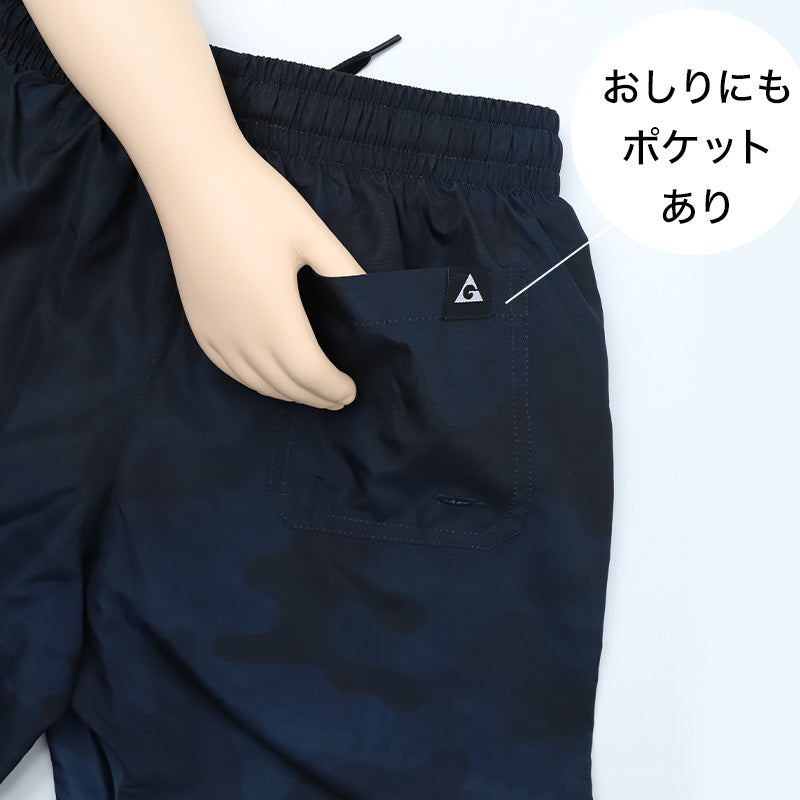 サーフパンツ キッズ 男の子 GERRY ジェリー カモフラ柄 グラデーション 水着 海パン スイムパンツ ボーイズ ジュニア ポリエステル ウエスト調節ヒモ グレー グリーン ブルー 140cm～160cm プール 海 水遊び 夏用 レジャー