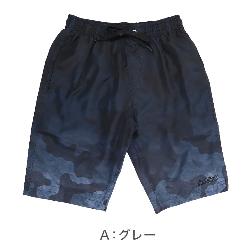 サーフパンツ キッズ 男の子 GERRY ジェリー カモフラ柄 グラデーション 水着 海パン スイムパンツ ボーイズ ジュニア ポリエステル ウエスト調節ヒモ グレー グリーン ブルー 140cm～160cm プール 海 水遊び 夏用 レジャー