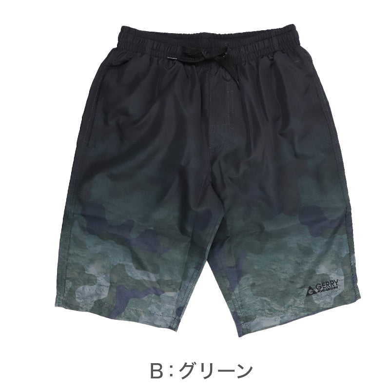 サーフパンツ キッズ 男の子 GERRY ジェリー カモフラ柄 グラデーション 水着 海パン スイムパンツ ボーイズ ジュニア ポリエステル ウエスト調節ヒモ グレー グリーン ブルー 140cm～160cm プール 海 水遊び 夏用 レジャー
