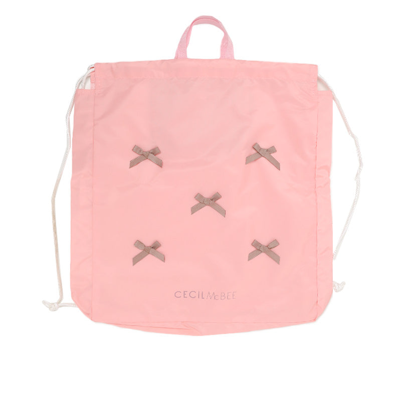 プールバッグ キッズ 女の子 ナップサック CECIL McBEE セシルマクビー リボン 大きめ 巾着バッグ 水泳バッグ スイムバッグ 体操服入れ 体操着入れ 水着入れ お名前スペース 紐調節可 W36×H44×D7 ポリエステル ブラック ピンク サックス 学校用
