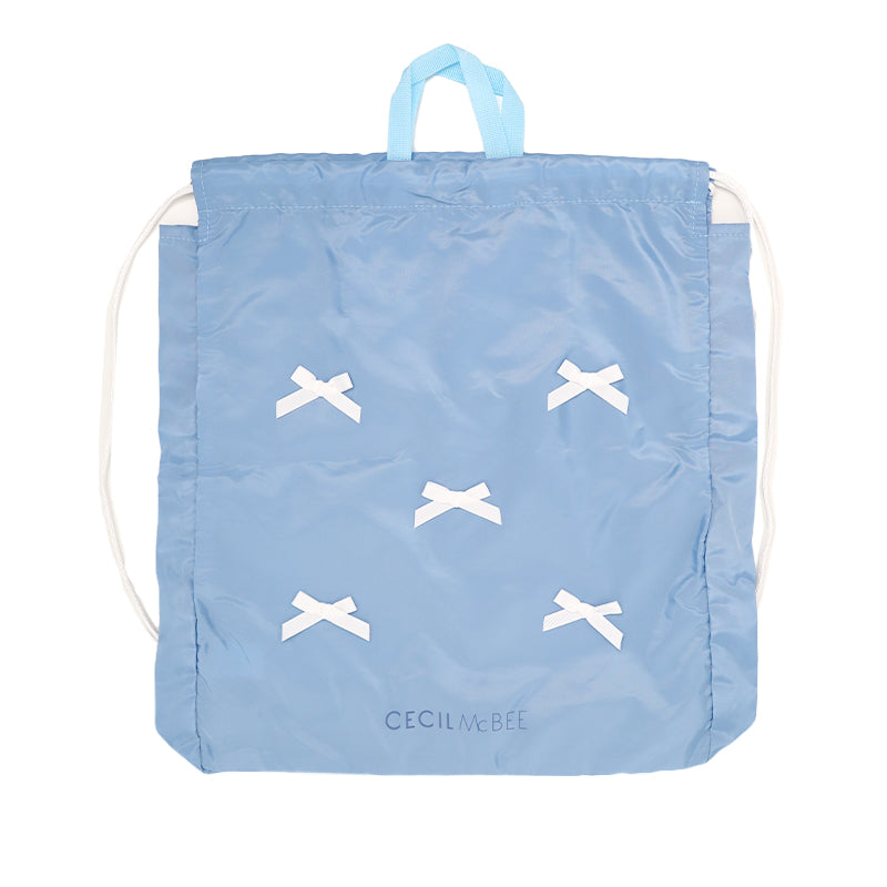 プールバッグ キッズ 女の子 ナップサック CECIL McBEE セシルマクビー リボン 大きめ 巾着バッグ 水泳バッグ スイムバッグ 体操服入れ 体操着入れ 水着入れ お名前スペース 紐調節可 W36×H44×D7 ポリエステル ブラック ピンク サックス 学校用