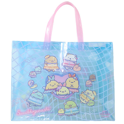 プールバッグ すみっコぐらし トートバッグ キッズ 子供 女の子 男の子 ビニールバッグ PVC リバーシブル お名前スペース付き スイミングバッグ 水泳バッグ W36×H28×D11 海水浴 水遊び 夏 レジャー 幼稚園 保育園 小学生 ピンク ブルー