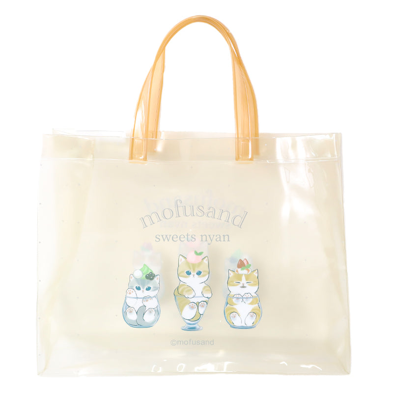 プールバッグ mofusand トートバッグ キッズ 子供 女の子 男の子 ビニールバッグ PVC お名前スペース付き スイミングバッグ 水泳バッグ W36×H28×D11 海水浴 水遊び 夏 レジャー 幼稚園 保育園 小学生 ベージュ ブルー