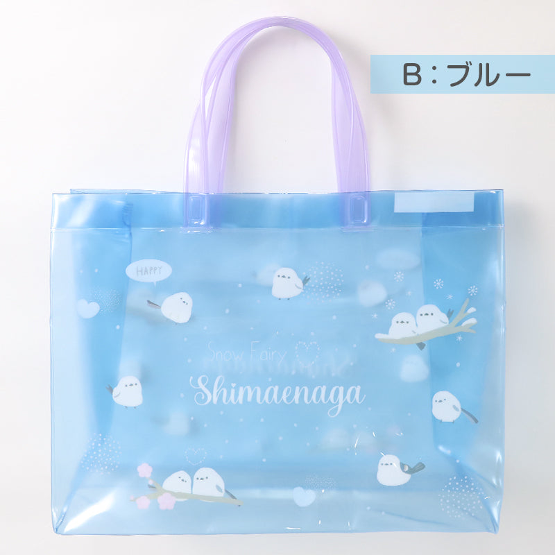プールバッグ シマエナガ トートバッグ キッズ 子供 女の子 男の子 ビニールバッグ PVC お名前スペース付き スイミングバッグ 水泳バッグ W36×H28×D11 海水浴 水遊び 夏 レジャー 幼稚園 保育園 小学生 ミント ブルー