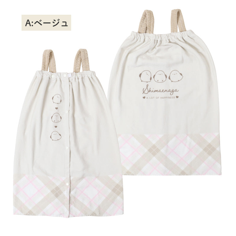 ラップタオル 女の子 シマエナガ柄 綿100％ 肩紐付き 巻きタオル プールタオル 着替えタオル シャーリング タオル 可愛い 70×110cm ネームタグ付き 子供 キッズ ジュニア ガールズ プール 海 水泳 スイミング 学校 保育園 幼稚園