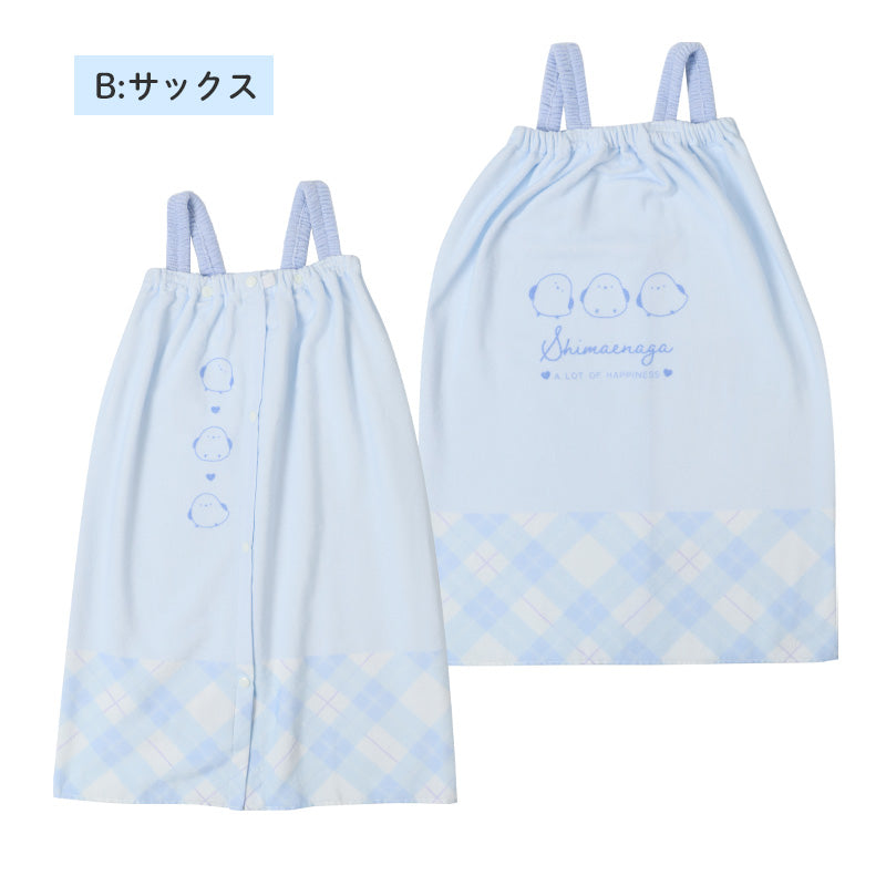 ラップタオル 女の子 シマエナガ柄 綿100％ 肩紐付き 巻きタオル プールタオル 着替えタオル シャーリング タオル 可愛い 70×110cm ネームタグ付き 子供 キッズ ジュニア ガールズ プール 海 水泳 スイミング 学校 保育園 幼稚園