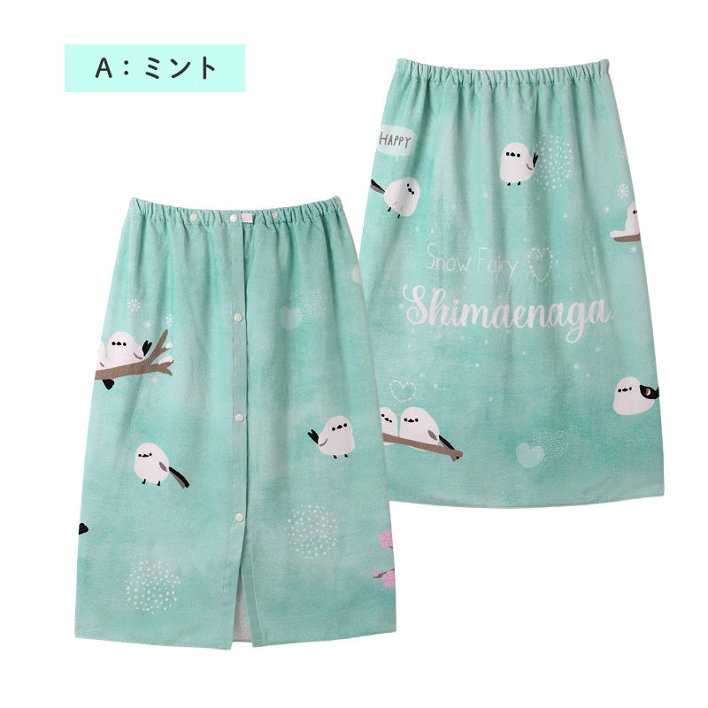 ラップタオル 綿100 吸水 キッズ シマエナガ柄 巻きタオル プールタオル 80×120cm 子供用 お名前タグ付き 大判 バスタオル 着替えタオル スナップボタン 小学生 幼稚園 保育園 スイミング 水泳授業 学校プール 海水浴 水遊び お風呂 女の子 男の子