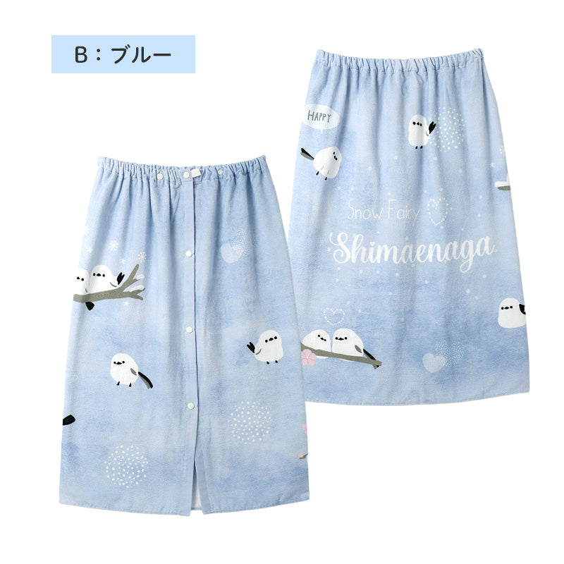ラップタオル 綿100 吸水 キッズ シマエナガ柄 巻きタオル プールタオル 80×120cm 子供用 お名前タグ付き 大判 バスタオル 着替えタオル スナップボタン 小学生 幼稚園 保育園 スイミング 水泳授業 学校プール 海水浴 水遊び お風呂 女の子 男の子