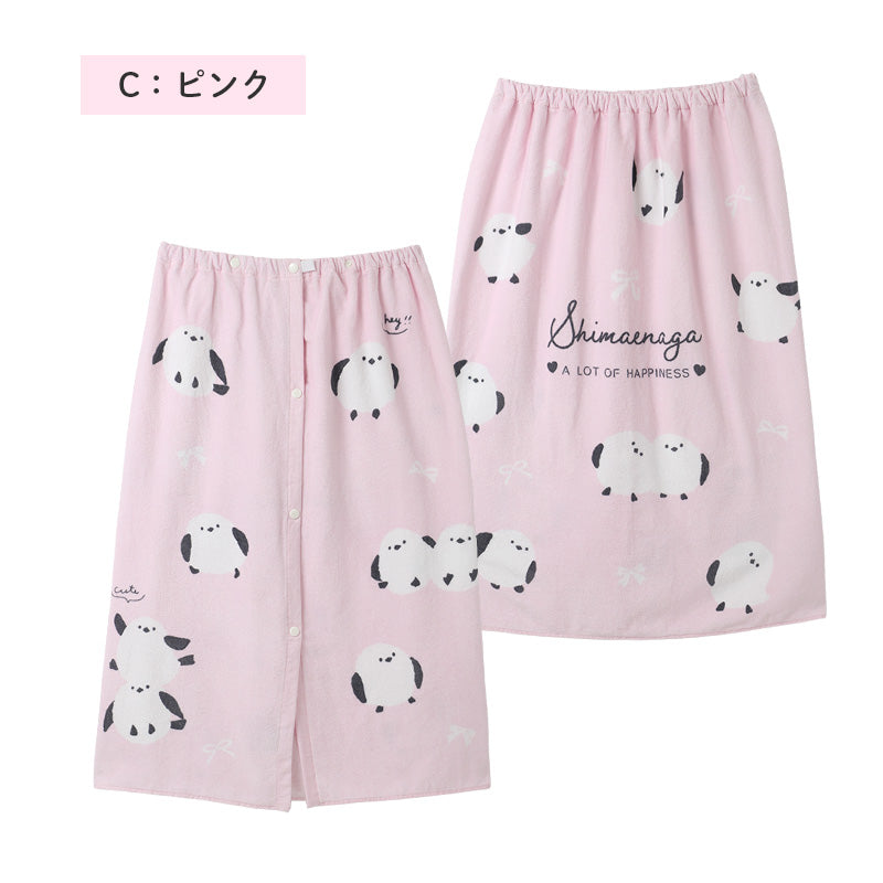 ラップタオル 綿100 吸水 キッズ シマエナガ柄 巻きタオル プールタオル 80×120cm 子供用 お名前タグ付き 大判 バスタオル 着替えタオル スナップボタン 小学生 幼稚園 保育園 スイミング 水泳授業 学校プール 海水浴 水遊び お風呂 女の子 男の子