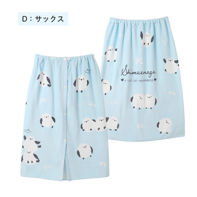 ラップタオル 綿100 吸水 キッズ シマエナガ柄 巻きタオル プールタオル 80×120cm 子供用 お名前タグ付き 大判 バスタオル 着替えタオル スナップボタン 小学生 幼稚園 保育園 スイミング 水泳授業 学校プール 海水浴 水遊び お風呂 女の子 男の子