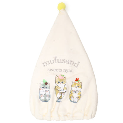 タオルキャップ mofusand モフサンド キッズ 子供 ヘアキャップ キャップタオル タオル帽子 プールタオル ポリエステル キャラクター かわいい 約W23×H40cm ベージュ サックス ブルー お風呂上がり スイミング 水泳 プール 海水浴 夏